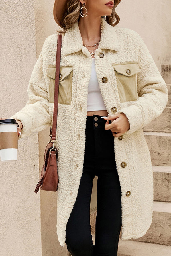 KaleaBoutique Stylish Contrast Flap Pocket Single Breasted Teddy Coat - KaleaBoutique.com