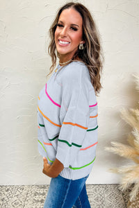 KaleaBoutique Comfortable Colorblock Striped Half Sleeve Drop Shoulder Sweater - KaleaBoutique.com