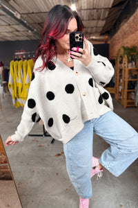 KaleaBoutique Stylish Polka Dot Button Front Oversized V Neck Cardigan - KaleaBoutique.com