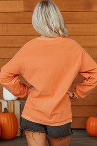Orange Sequin Ghost Twisted Rib Halloween Sweatshirt - KaleaBoutique.com
