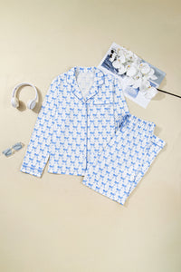 KaleaBoutique Stylish Bow Print Long Sleeve Shirt and Pants Soft Pajama Set - KaleaBoutique.com