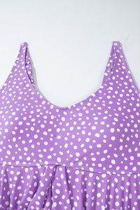 Plus Size Polka Dot Print Ruffled Knotted V Neck Tankini Set - KaleaBoutique.com