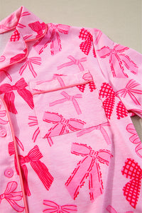 KaleaBoutique Comfortable Bow Knot Print Lapel Collar Short Sleeve and Pants Pajamas Set - KaleaBoutique.com