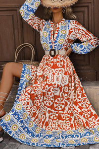 Boho Geometric Printed Long Sleeve Maxi Dress - KaleaBoutique.com