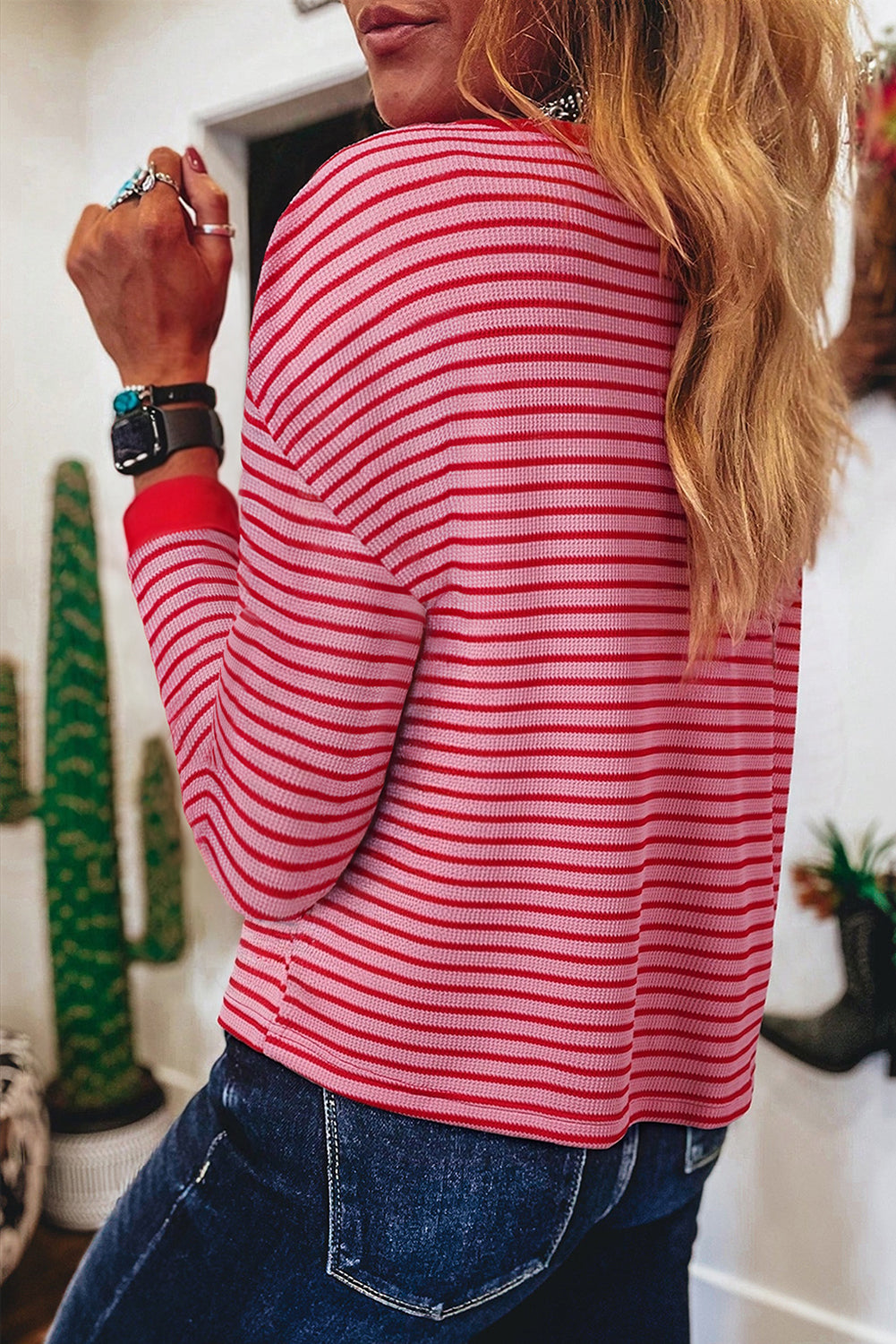 KaleaBoutique Stylish New Textured Round Neck Drop Shoulder Long Sleeve T Shirt - KaleaBoutique.com