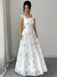 Women's Floral Square-Neck Ruffle-Strap Smocked Back Tiered Maxi Dress - KaleaBoutique.com
