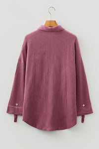 Pink Roll Tab Sleeve Ribbed Cording Shacket - KaleaBoutique.com