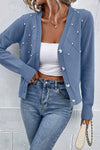 KaleaBoutique Textured Knit Pearl Beaded Button Up Cardigan - KaleaBoutique.com