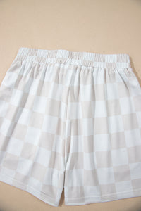 KaleaBoutique Stylish Checkered V Neck Tee Drawstring Shorts Lounge Set - KaleaBoutique.com