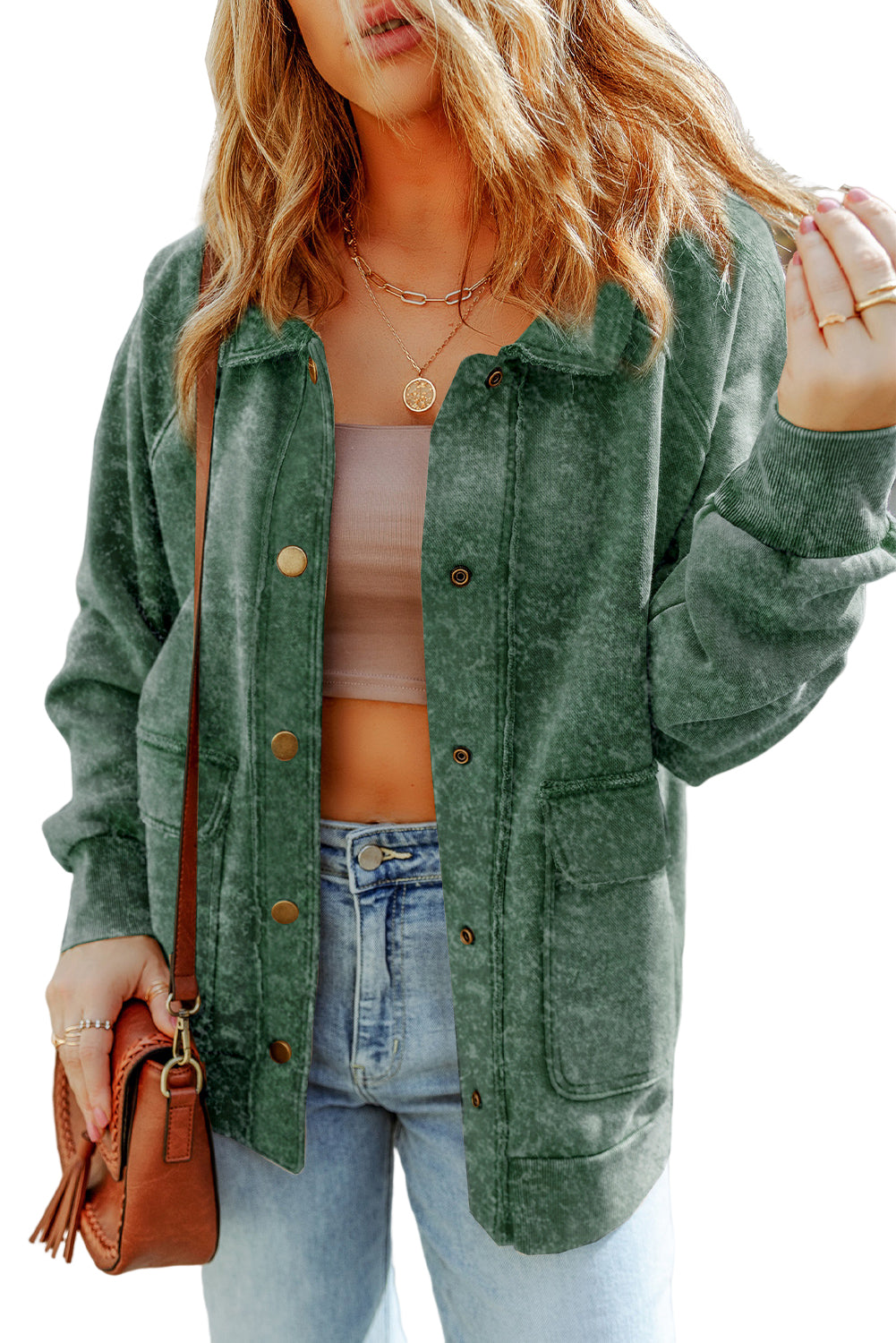 Vintage Washed Flap Pocket Button Shacket - KaleaBoutique.com