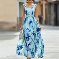 Casual Beach Vacation Boat-neck Sleeveless Printed Dress - KaleaBoutique.com