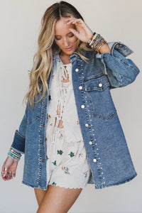 Rivet Embellished Western Style Regular Fit Long Sleeve Denim Jacket - KaleaBoutique.com