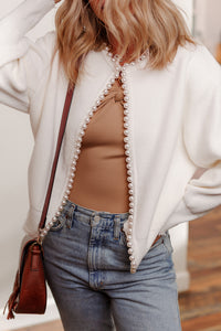 KaleaBoutique Stylish Pearl Embellished Open Front Elegant Cardigan - KaleaBoutique.com
