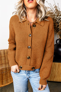 KaleaBoutique Stylish Ribbed Knit Collar Button Front Long Sleeve Cardigan - KaleaBoutique.com