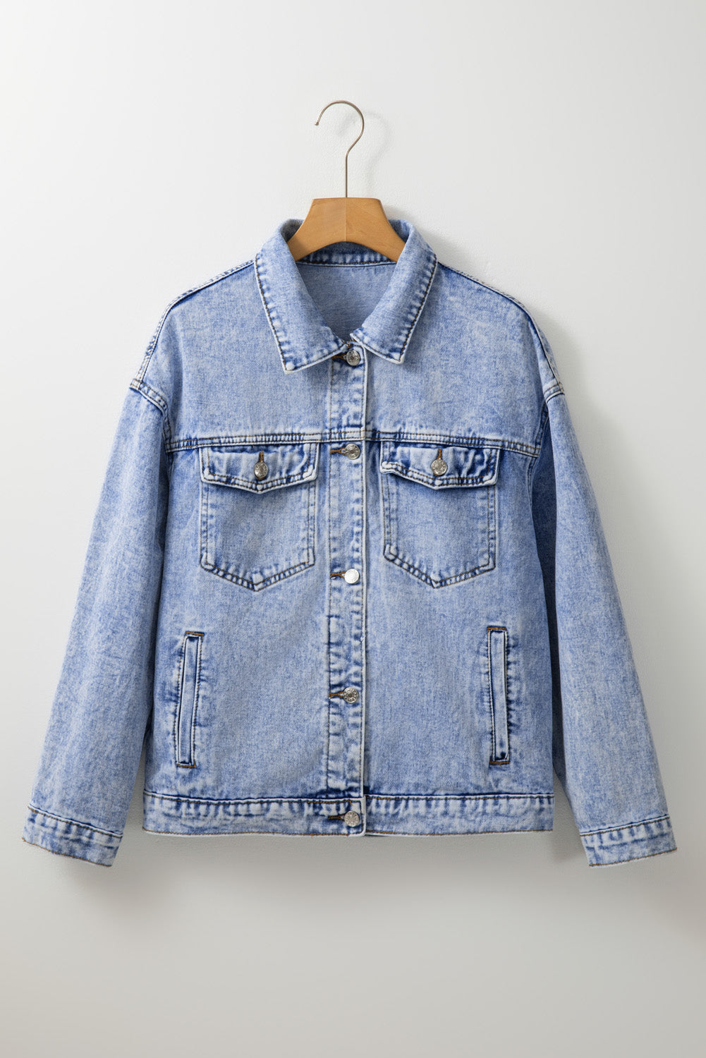 KaleaBoutque Stylish Vintage Washed Flap Pockets Denim Jacket - KaleaBoutique.com