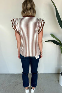 KaleaBoutique Stylish Double Ruffled Short Sleeve V Neck Blouse - KaleaBoutique.com