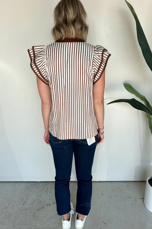 KaleaBoutique Stylish Double Ruffled Short Sleeve V Neck Blouse - KaleaBoutique.com