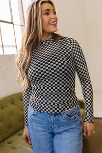 KaleaBoutique Stylish Plaid Stand Neck Long Sleeve Mesh Top - KaleaBoutique.com
