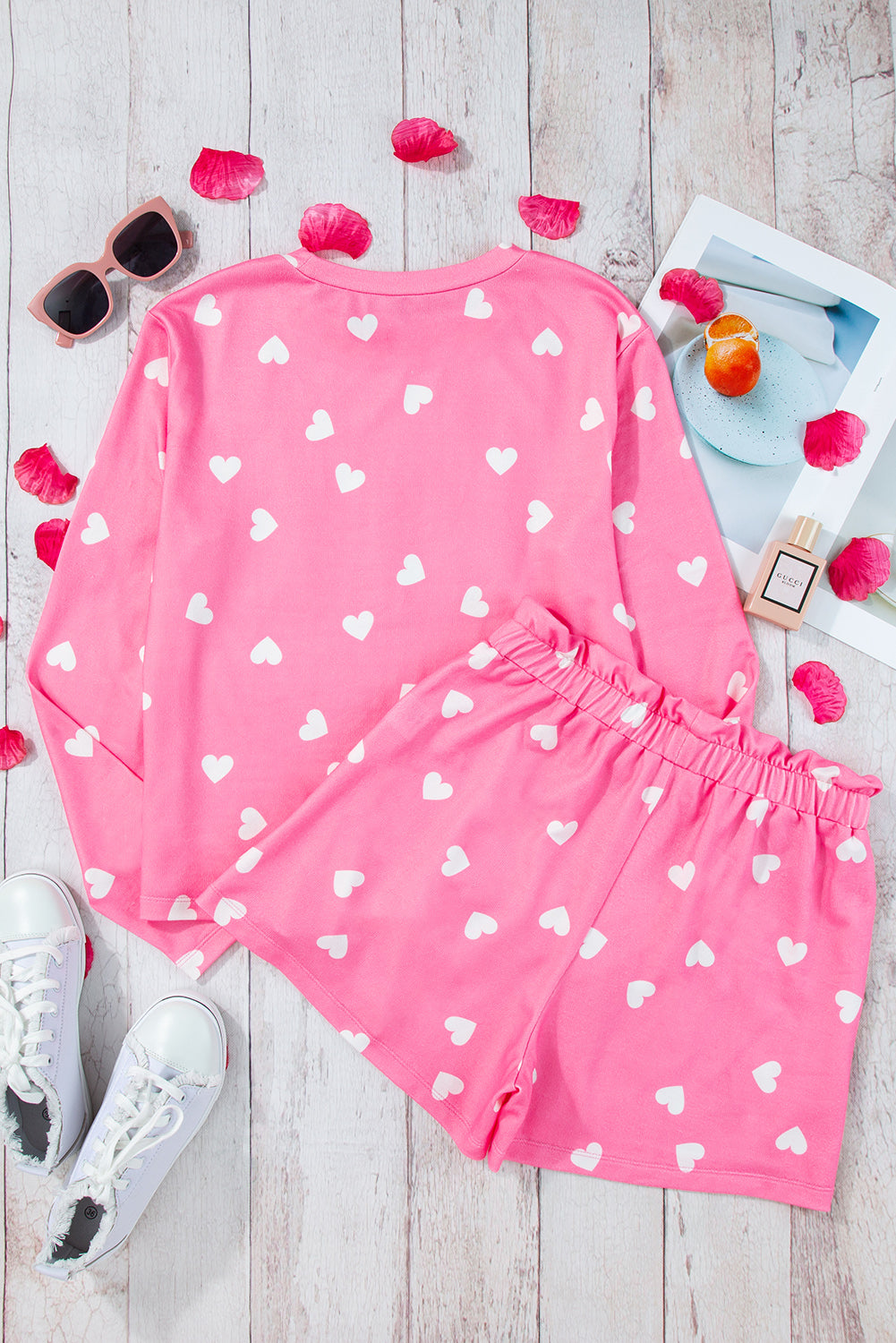KaleaBoutique Comfortable Valentine Heart Print Long Sleeve Tee and Shorts Lounge Set - KaleaBoutique.com