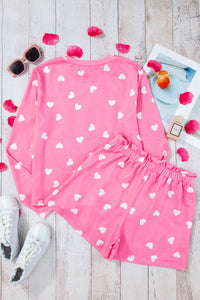 KaleaBoutique Comfortable Valentine Heart Print Long Sleeve Tee and Shorts Lounge Set - KaleaBoutique.com