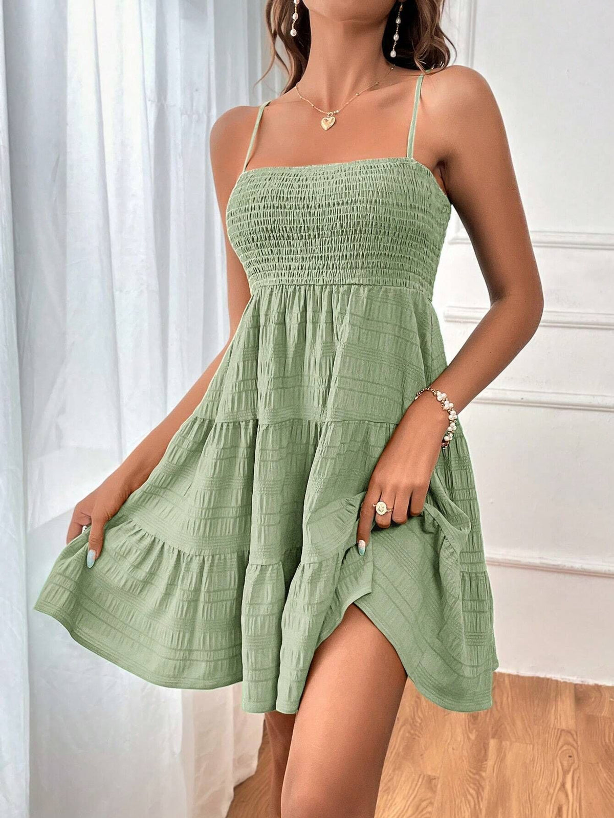 Women's Square-Neck Smocked Tiered Mini Dress - KaleaBoutique.com