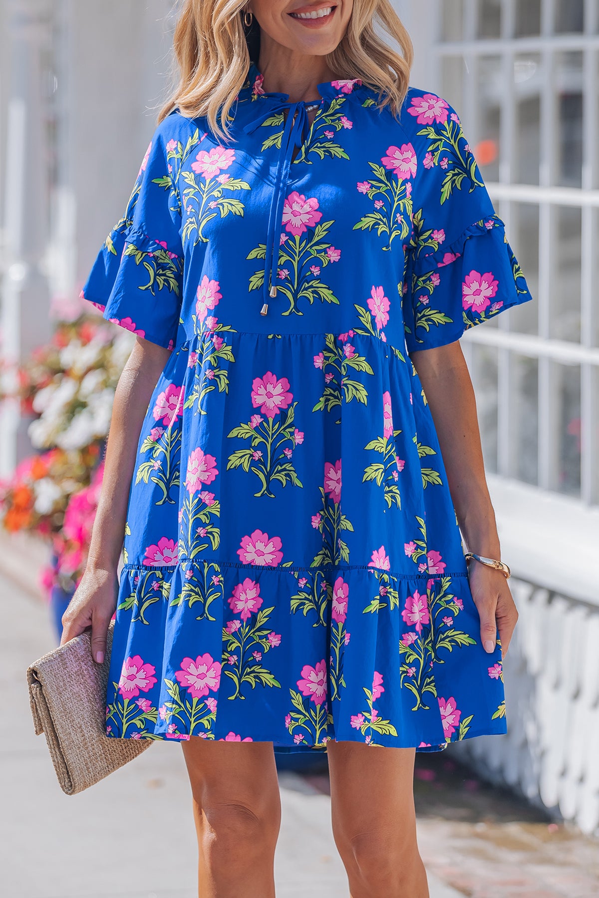 KaleaBoutique Comfortable V Neck Short Sleeve Loose Flower Dress - KaleaBoutique.com