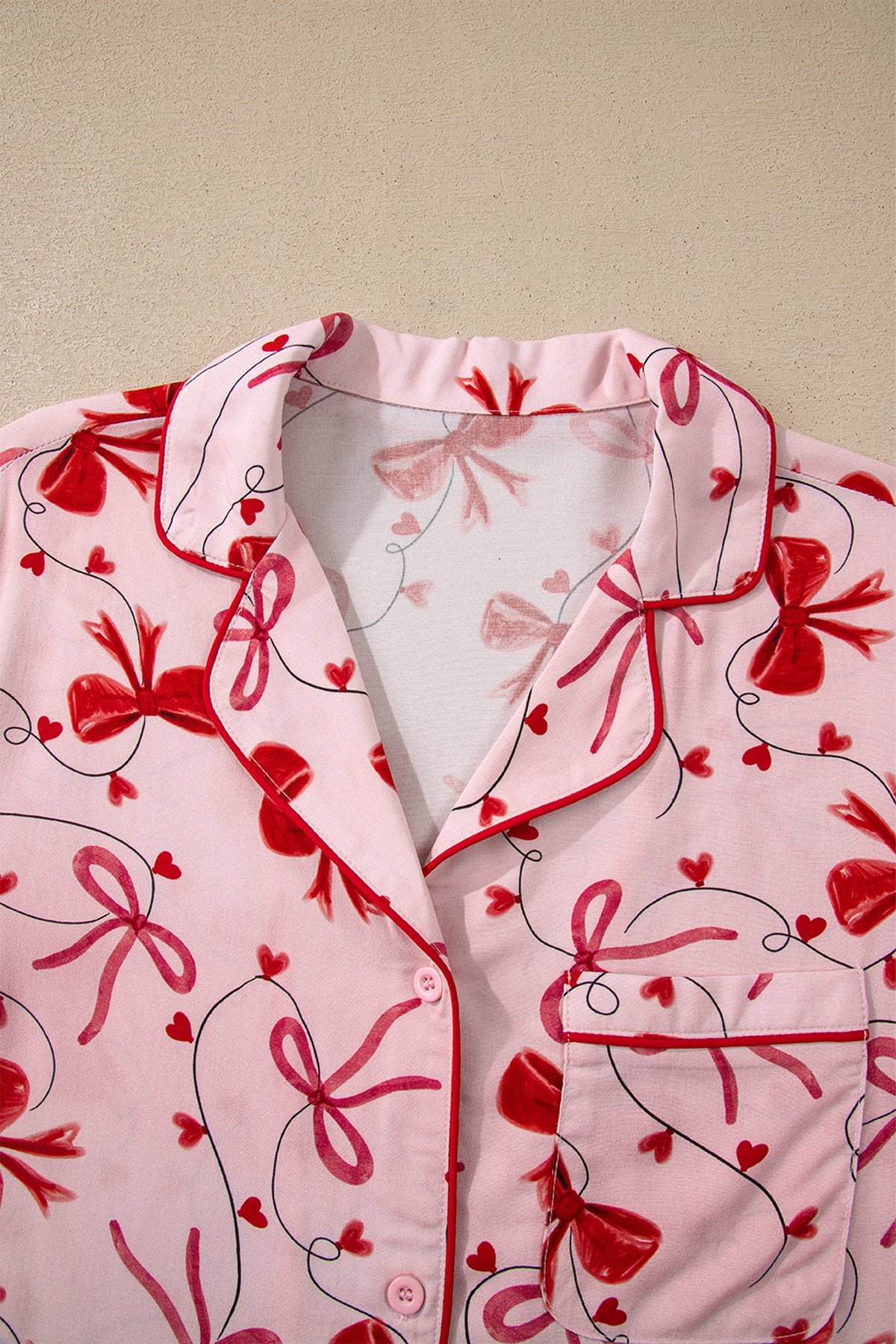 KaleaBoutique Comfortable Bow Print Valentine Long Sleeve Shirt Shorts 2 Pcs Pajama Set - KaleaBoutique.com