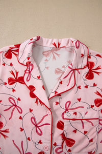 KaleaBoutique Comfortable Bow Print Valentine Long Sleeve Shirt Shorts 2 Pcs Pajama Set - KaleaBoutique.com