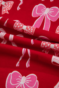KaleaBoutique Stylish Sweet Bow Print Ruffled Short Sleeve Shirt Shorts 2pcs Pajama Set - KaleaBoutique.com