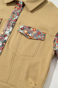 KaleaBoutique Waffle Knit Floral Print Patchwork Button up Jacket - KaleaBoutique.com