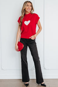 KaleaBoutique Comfortable Valentine Heart Graphic Cropped Short Sleeve Sweater - KaleaBoutique.com