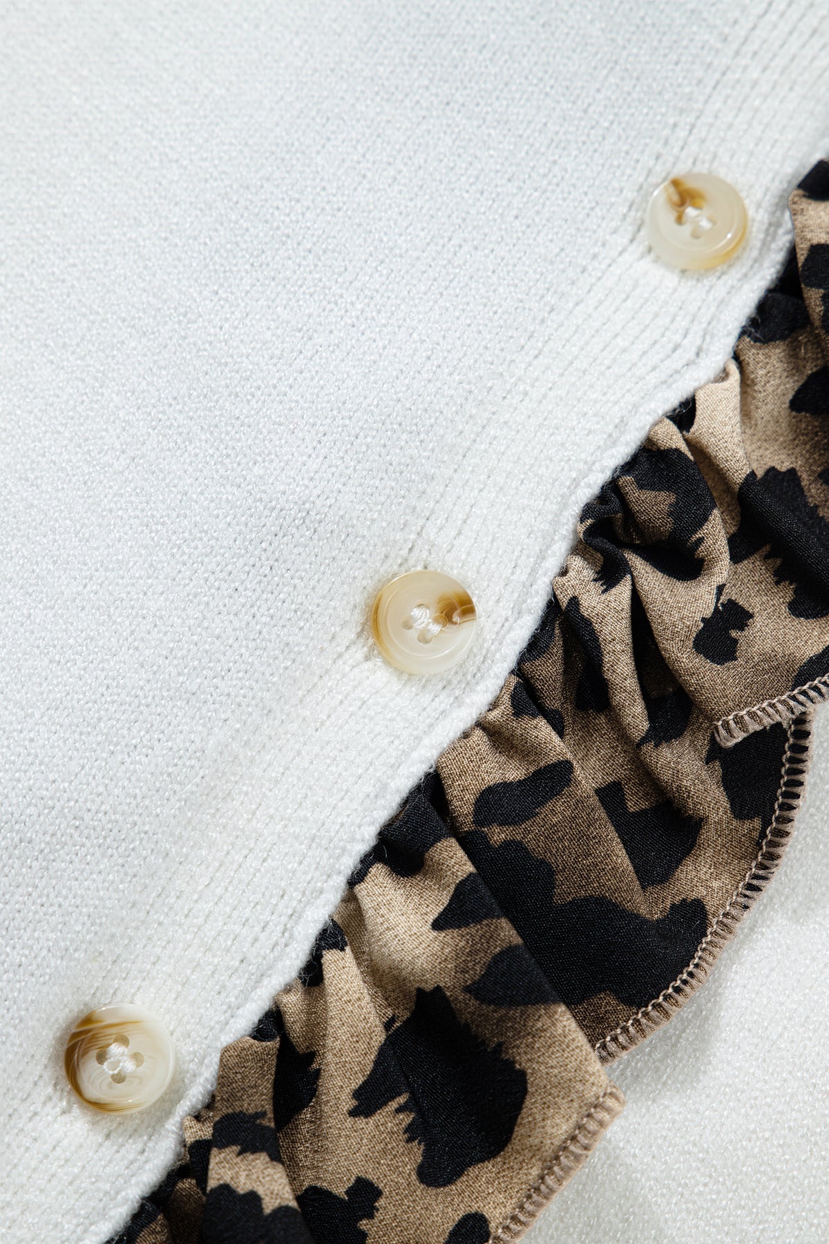 KaleaBoutique Stylish Knitted Leopard Ruffle Patchwork Button Down Cropped Cardigan - KaleaBoutique.com