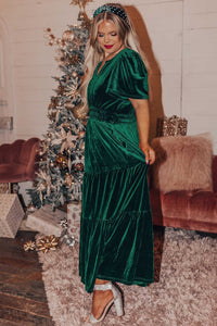 Blackish Green Plus Size Velvet Tiered Maxi Dress - KaleaBoutique.com