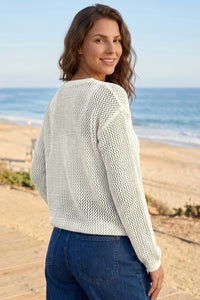 Open Knit Fish Embroidered Casual Sweater - KaleaBoutique.com