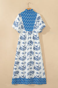 KaleaBoutique Comfortable Boho Abstract Print Contrast Trim V Neck Tassel Tie Dress - KaleaBoutique.com