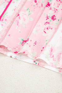KaleaBoutique Comfortable Mixed Floral Print Contrast Piping Trim Satin Tie 2pcs Pajama Set - KaleaBoutique.com
