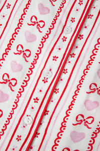 KaleaBoutique Stylish Cute Bow Heart Print Ribbon Decor Short 2pcs Pajama Set - KaleaBoutique.com