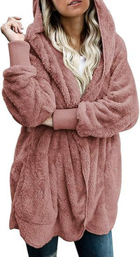 Women's Hooded Plush-Texture Longline Coat - KaleaBoutique.com