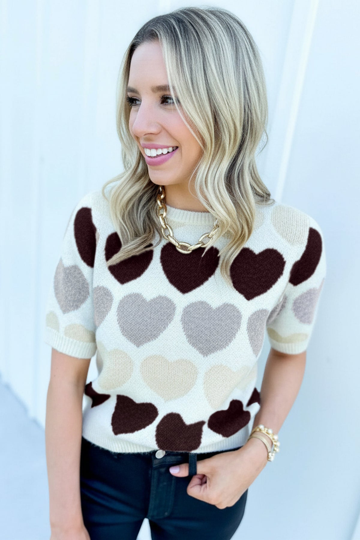 KaleaBoutique Comfortable Valentine Heart Short Sleeve Sweater - KaleaBoutique.com