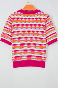 KaleaBoutique Stylish Abstract Striped Knit Short Sleeve Sweater - KaleaBoutique.com