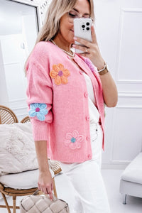 Cute Knitted Floral Pattern Button Up Cardigan - KaleaBoutique.com