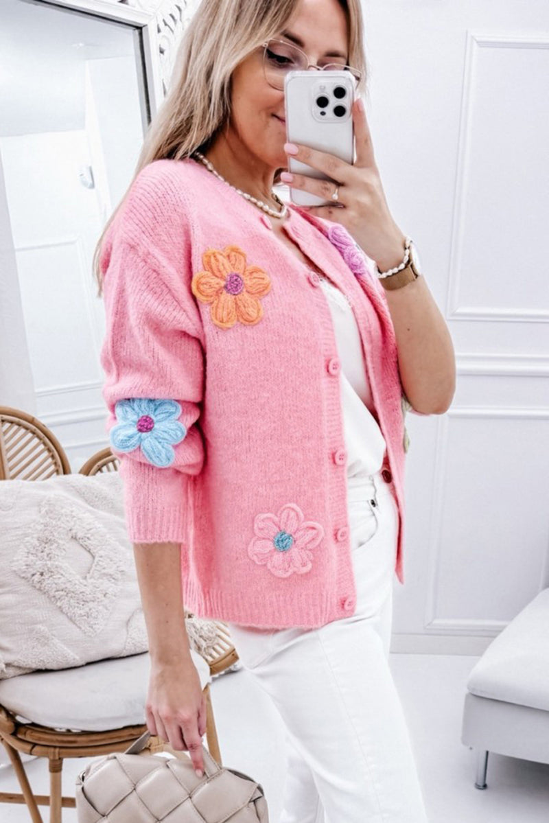 Cute Knitted Floral Pattern Button Up Cardigan - KaleaBoutique.com