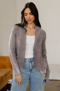 KaleaBoutique Stylish Mineral Wash Exposed Seam Patchwork Knit Open Sweater Cardigan - KaleaBoutique.com