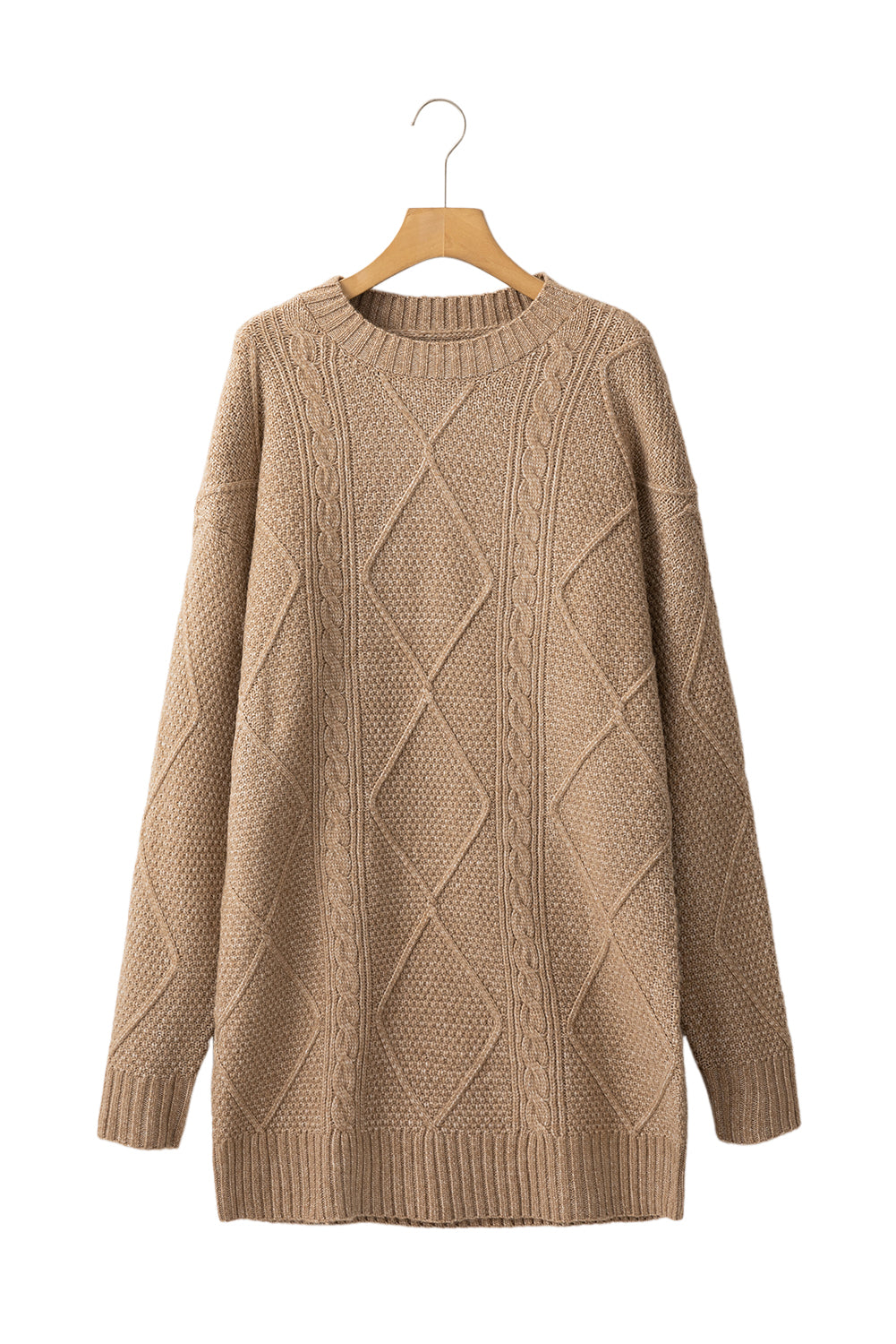 KaleaBoutique Stylish Cable Knit Drop Shoulder Loose Fit Sweater Dress - KaleaBoutique.com