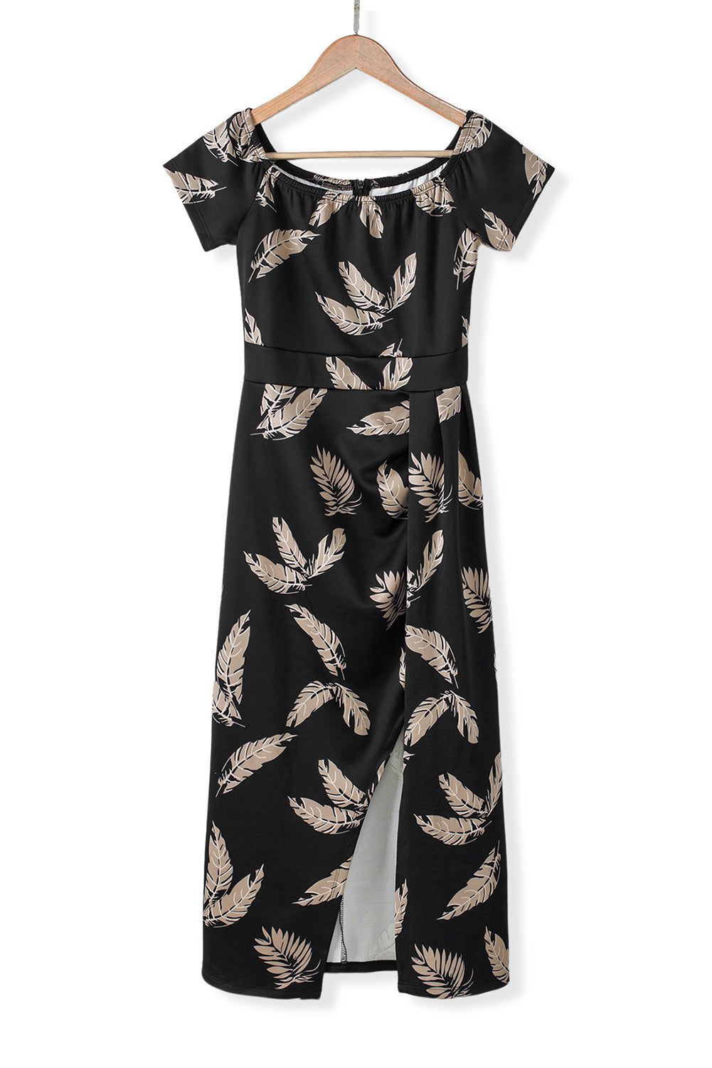 KaleaBoutique Stylish Black Pattern Print Off Shoulder Slit Bodycon Midi Dress - KaleaBoutique.com