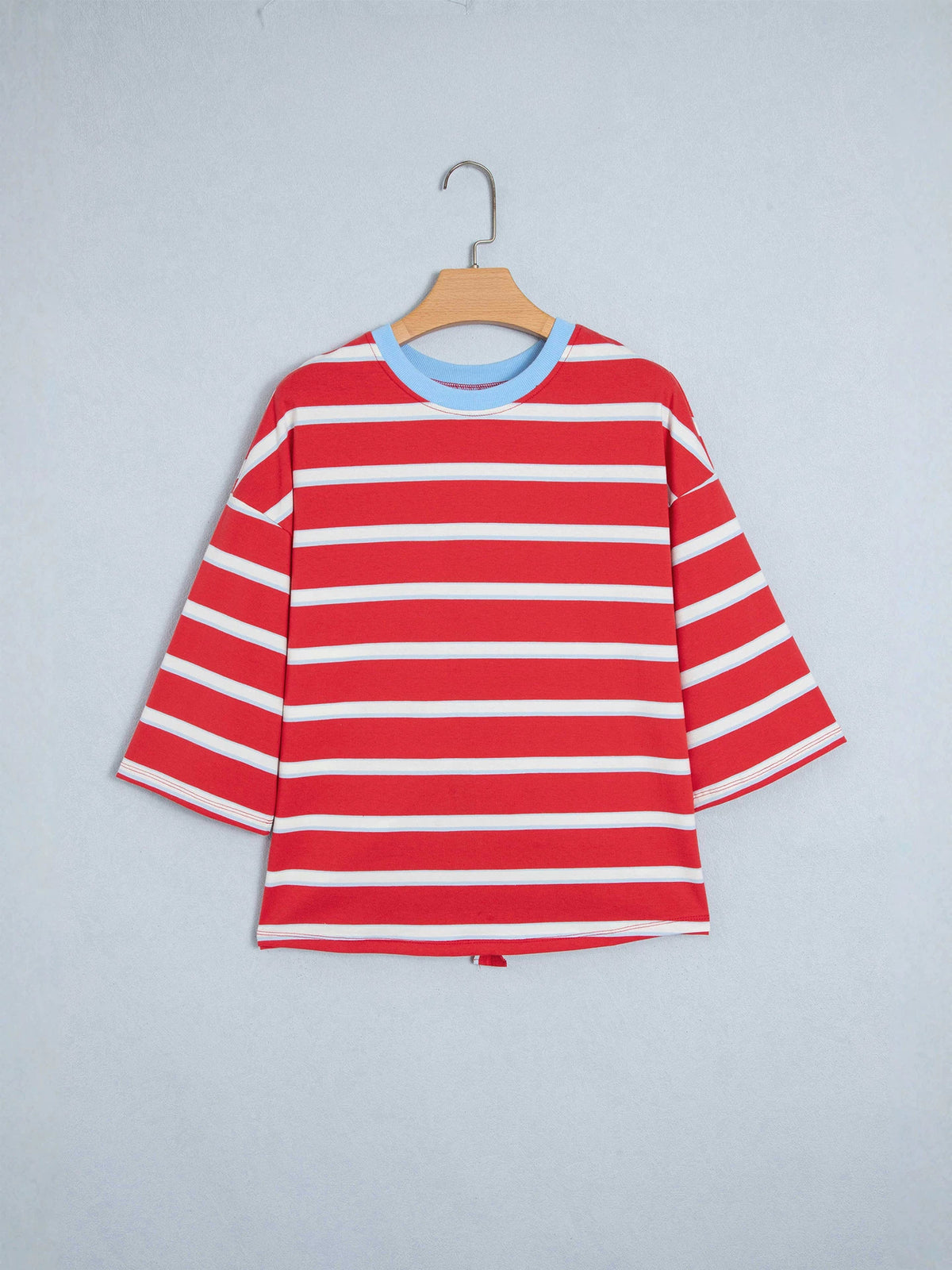 Women’s Red Striped Cotton Lace-Up Blouse - KaleaBoutique.com