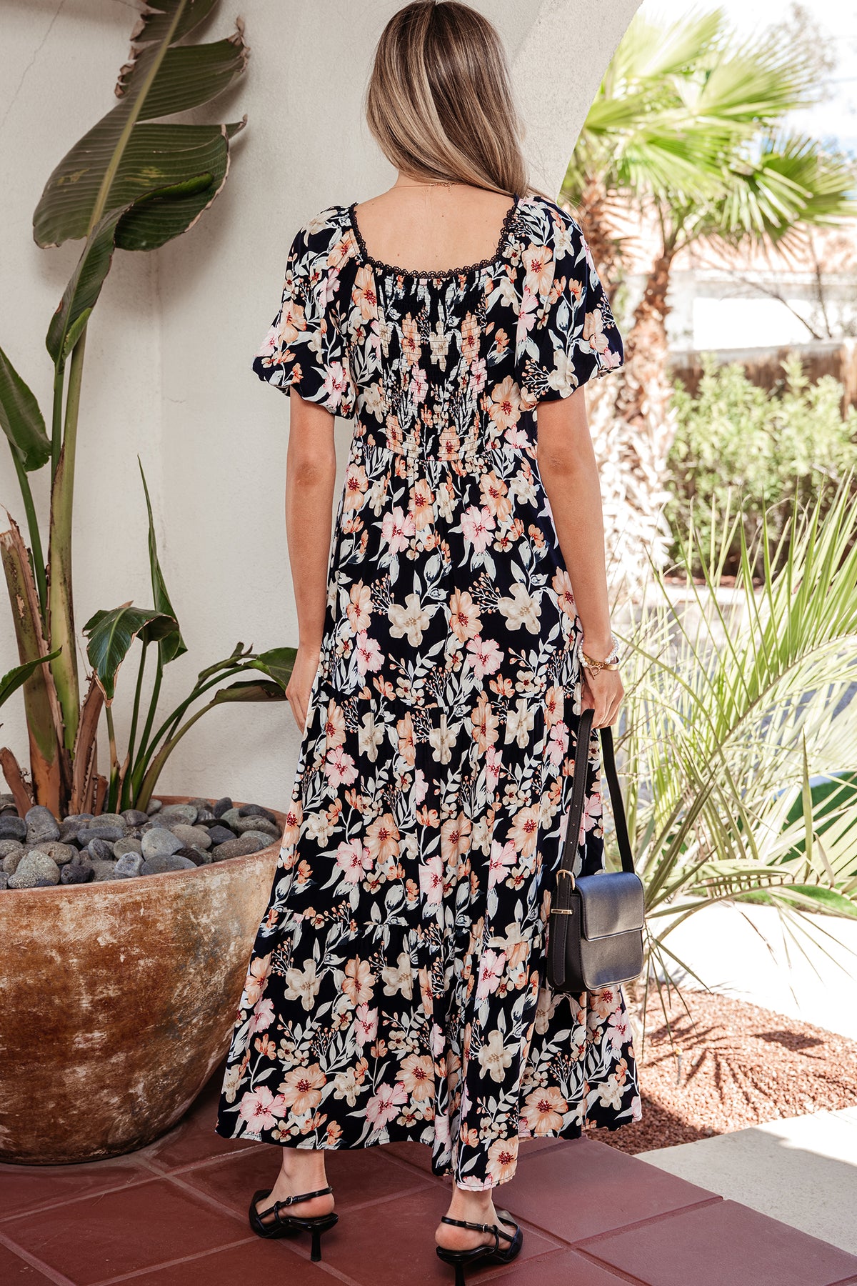 KaleaBoutique Comfortable Short Sleeve Smocked Detail High Waist Floral Maxi Dress - KaleaBoutique.com