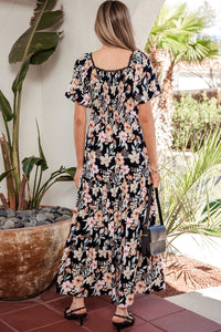 KaleaBoutique Comfortable Short Sleeve Smocked Detail High Waist Floral Maxi Dress - KaleaBoutique.com