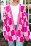 KaleaBoutique Stylish Checkered Printed Ribbed Trim Open Front Cardigan - KaleaBoutique.com