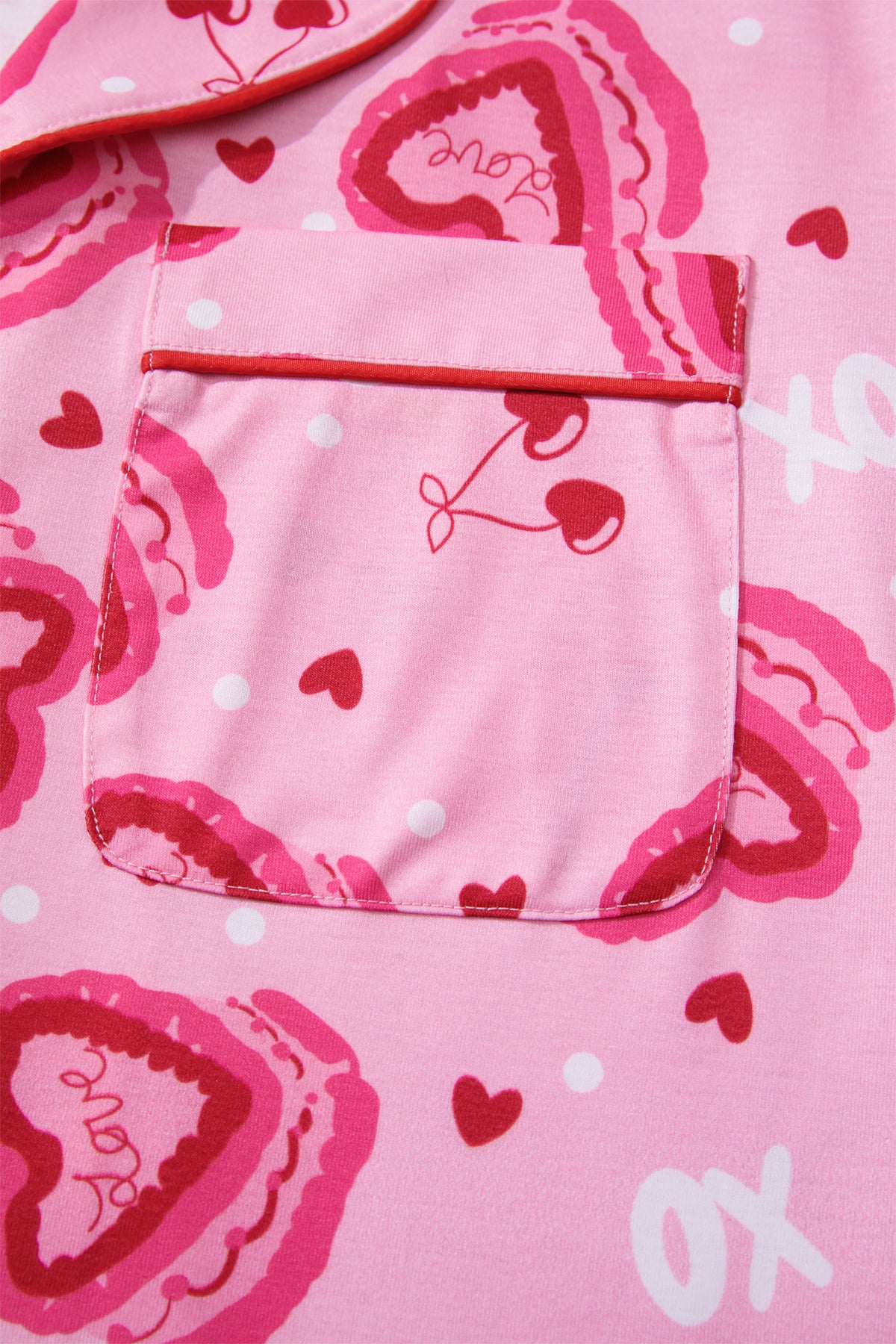 KaleaBoutique Stylish Sweet Heart Cake Print Contrast Ruffle Trim Valentines 2pcs Pajama Set - KaleaBoutique.com